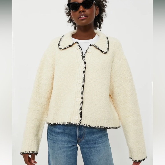 MOON RIVER Cream With Black Stitching Cardigan - Picture 2 of 6